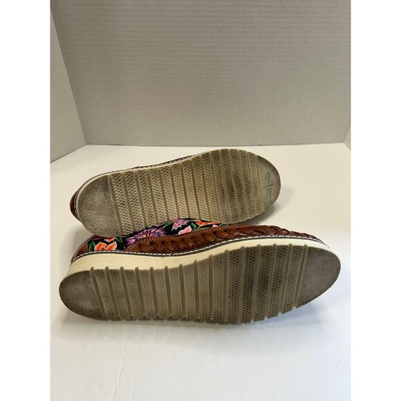 Handmade Mexico Leather Floral Huarache Shoes Women's Size 10 - Picture 4 of 10